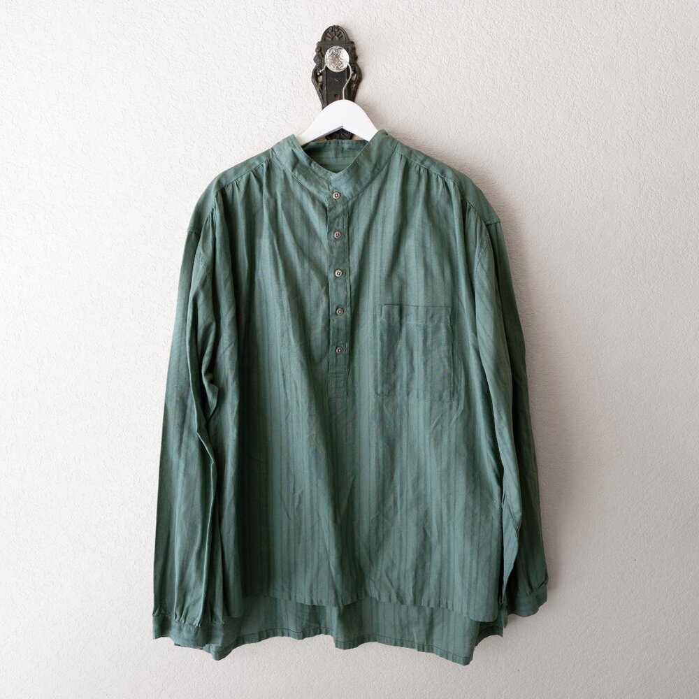 Scully Mens XXL Green Western Henley Button Shirt 100% Cotton Long Sleeve